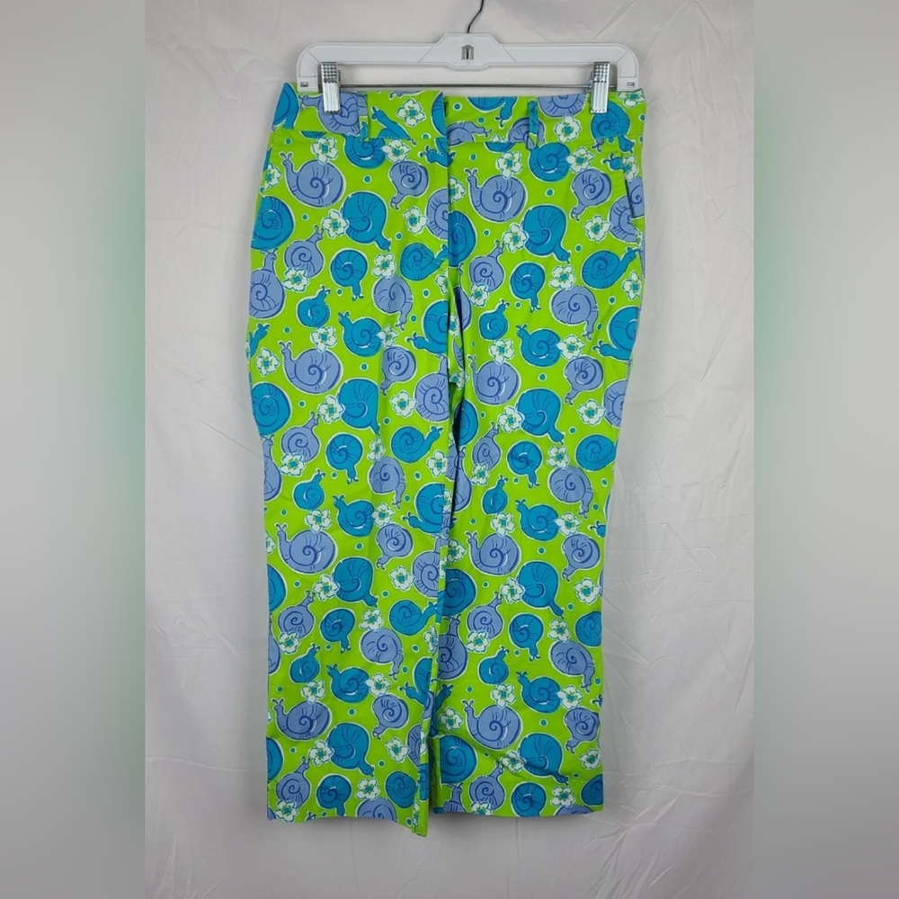 Lilly Pulitzer Vintage Escargot Snail Printed Vibrant Green Cropped Pants sz 4